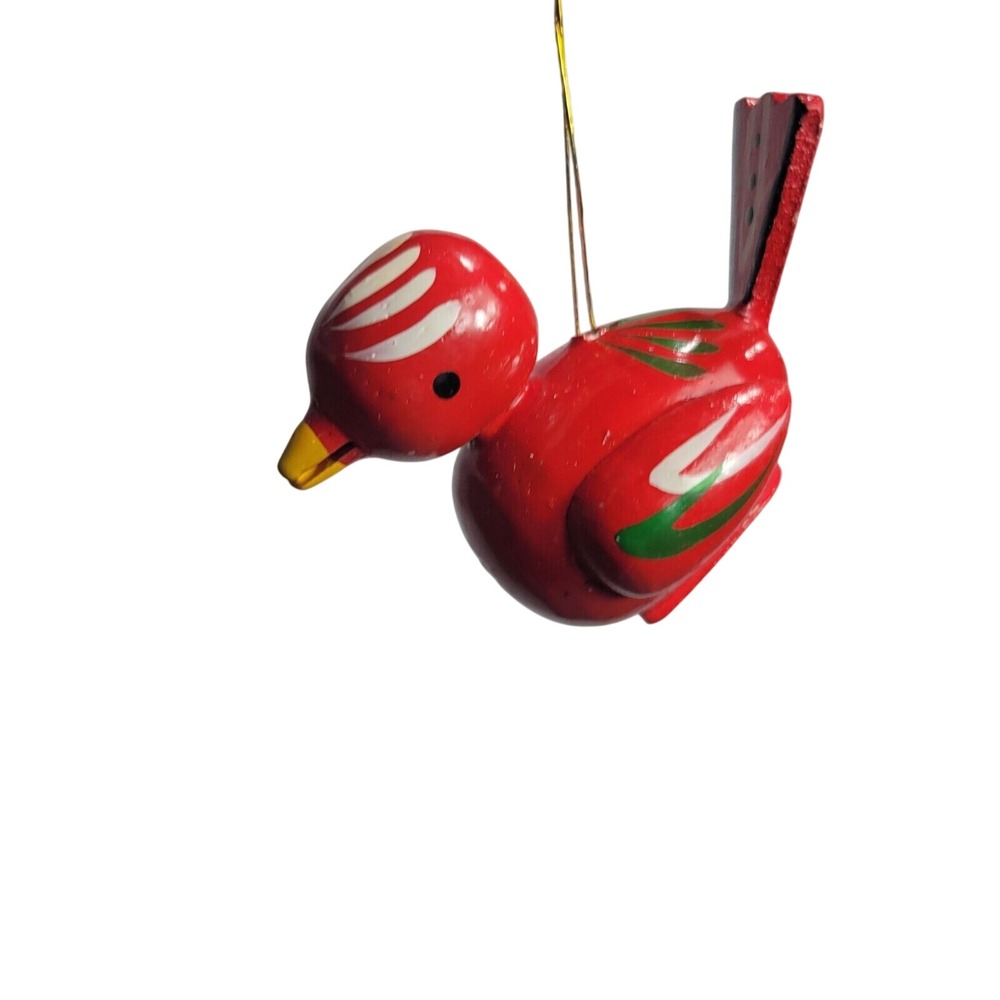 Vintage Red Wooden Bird Hanging Ornament